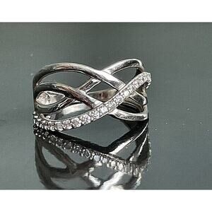 925 STERLING SILVER & CZ CROSS OVER LACE RING SIZE 7 SKY